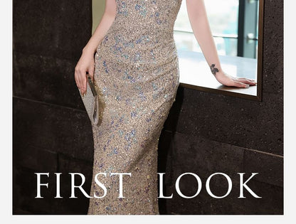 Sequin Gown Sheath Neck Halter Sleeveless Evening