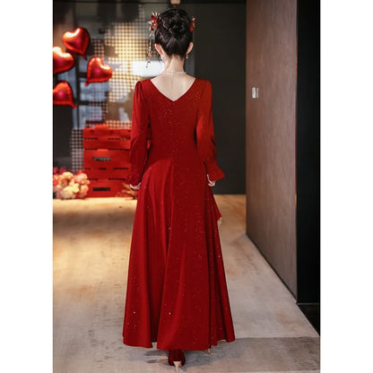 Neck Gown A-Line Embroidered Long Square Sleeve Evening Wedding