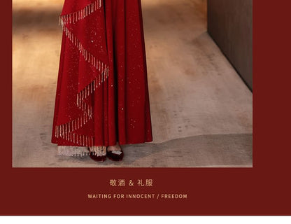 Neck Gown A-Line Embroidered Long Square Sleeve Evening Wedding