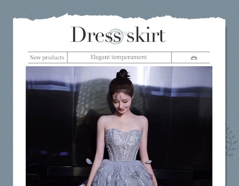 Feather Evening Gown A-Line Strapless Sequin