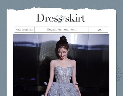 Feather Evening Gown A-Line Strapless Sequin