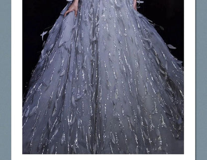 Strapless Sequin Feather A-Line Evening Gown