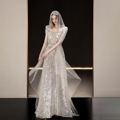 Evening Sheath Sequined Scoop Gown Neck