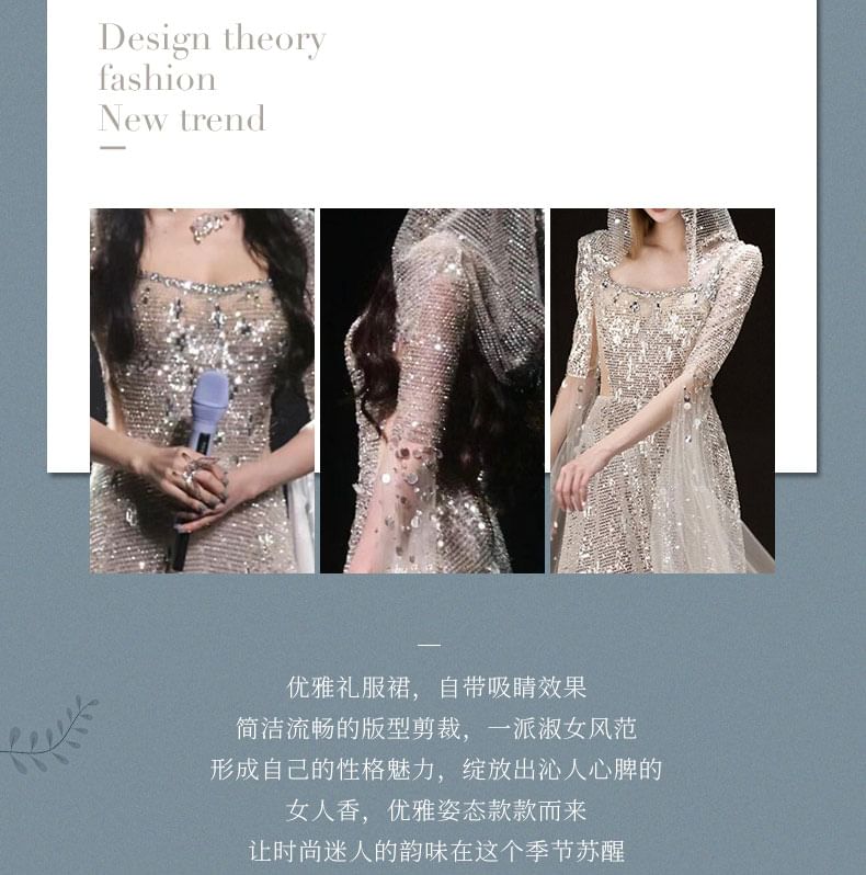 Evening Sheath Sequined Scoop Gown Neck