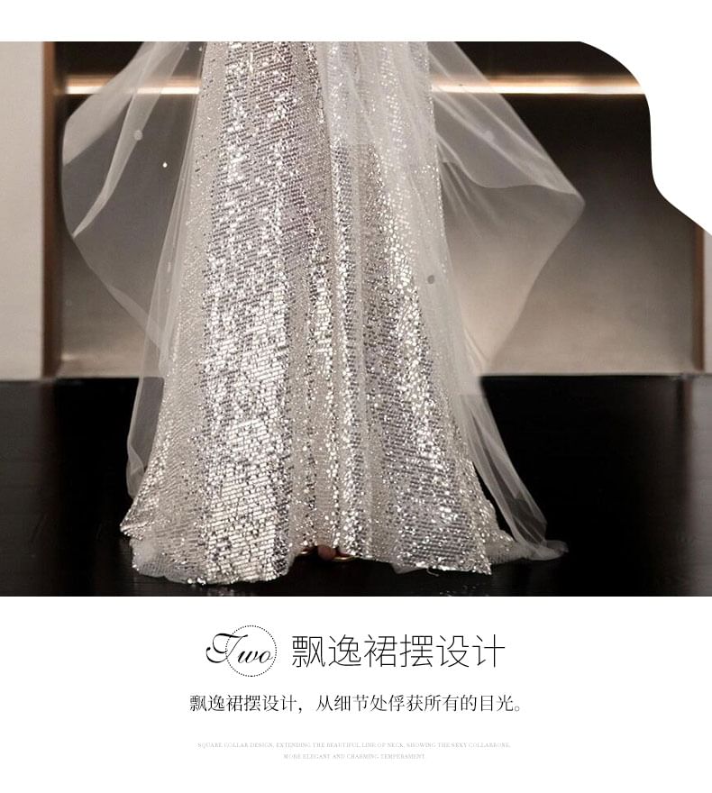 Scoop Neck Sequined Sheath Evening Gown