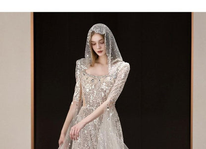 Scoop Neck Sequined Sheath Evening Gown