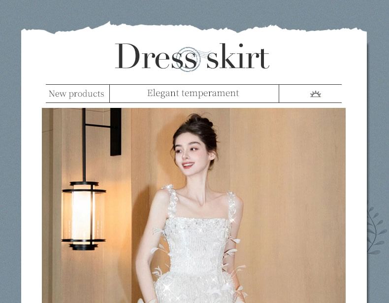 Strap Gown Sequin Spaghetti Feather Neck Sheath Evening Square