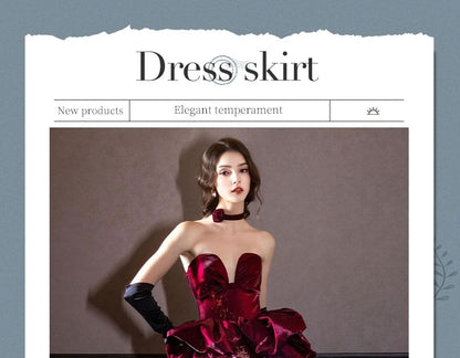 Strapless Notch Neck Velvet Ruffle Sequined Mermaid Evening Dress