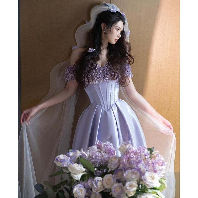 Ball Gown Applique Floral Off Shoulder A-Line