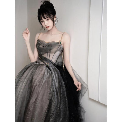 Gown A-Line Plain Strapless Ball Sheer