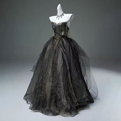 Gown A-Line Plain Strapless Ball Sheer