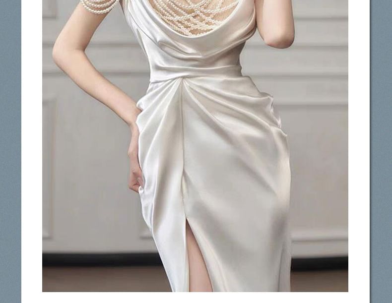 Neck Sheath Slit Scoop Evening Plain Gown Ruched Sleeveless