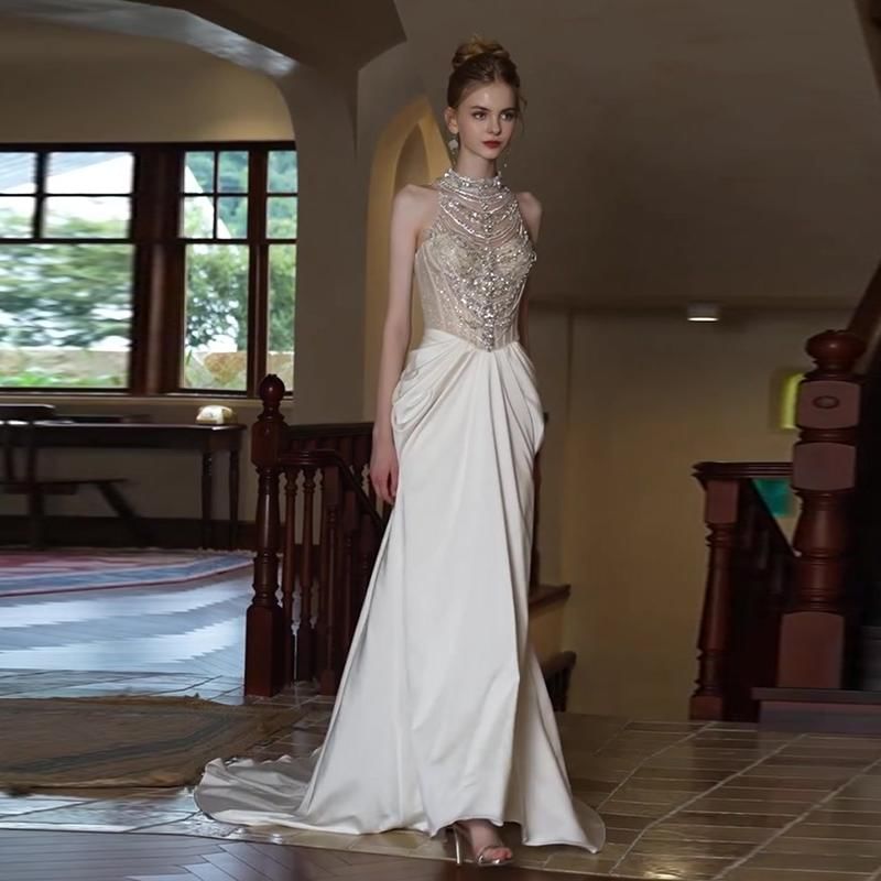 Sheath Neck Pearl Gown Faux Evening Sleeveless High