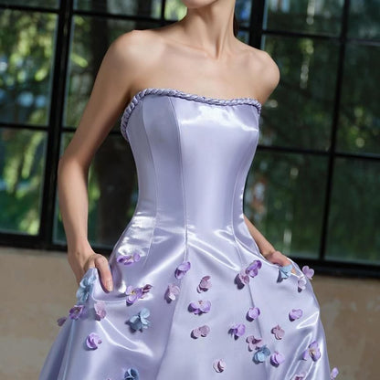 Arm Applique A-Line Set: Floral + Evening Gown Sleeves Strapless