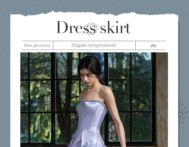 Arm Applique A-Line Set: Floral + Evening Gown Sleeves Strapless