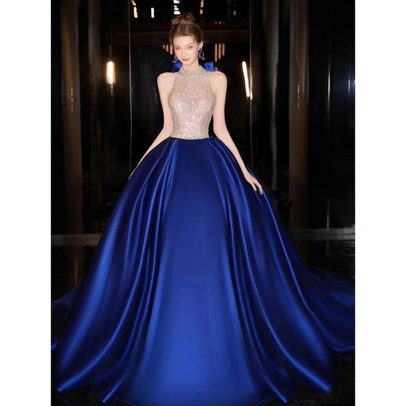 Gown Sequined Ball Neck Tone Halter Evening Two Sleeveless