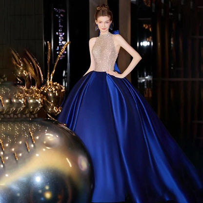 Gown Sequined Ball Neck Tone Halter Evening Two Sleeveless