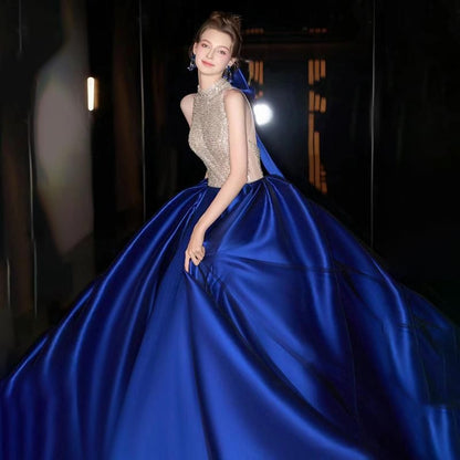 Gown Sequined Ball Neck Tone Halter Evening Two Sleeveless