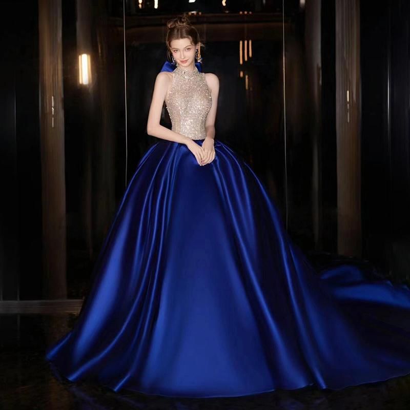 Gown Sequined Ball Neck Tone Halter Evening Two Sleeveless