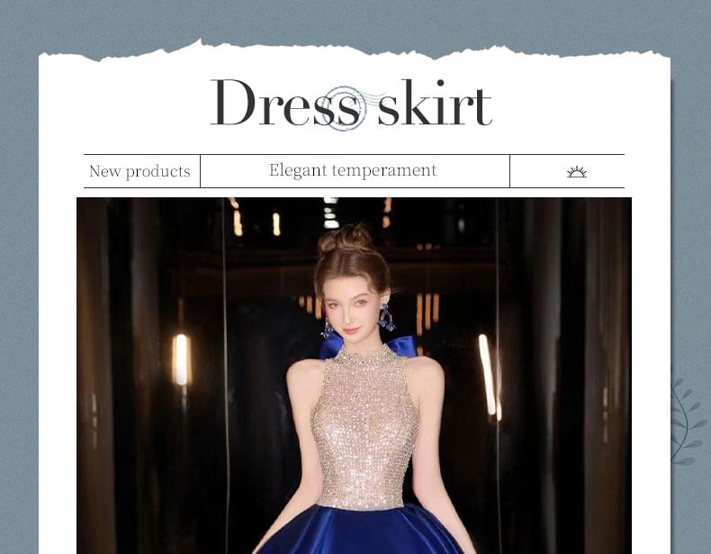 Gown Sequined Ball Neck Tone Halter Evening Two Sleeveless