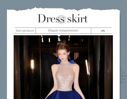 Halter Neck Sleeveless Sequined Two Tone Evening Ball Gown