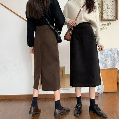 Rising Waist A-Line Midi Skirt - Plain Style