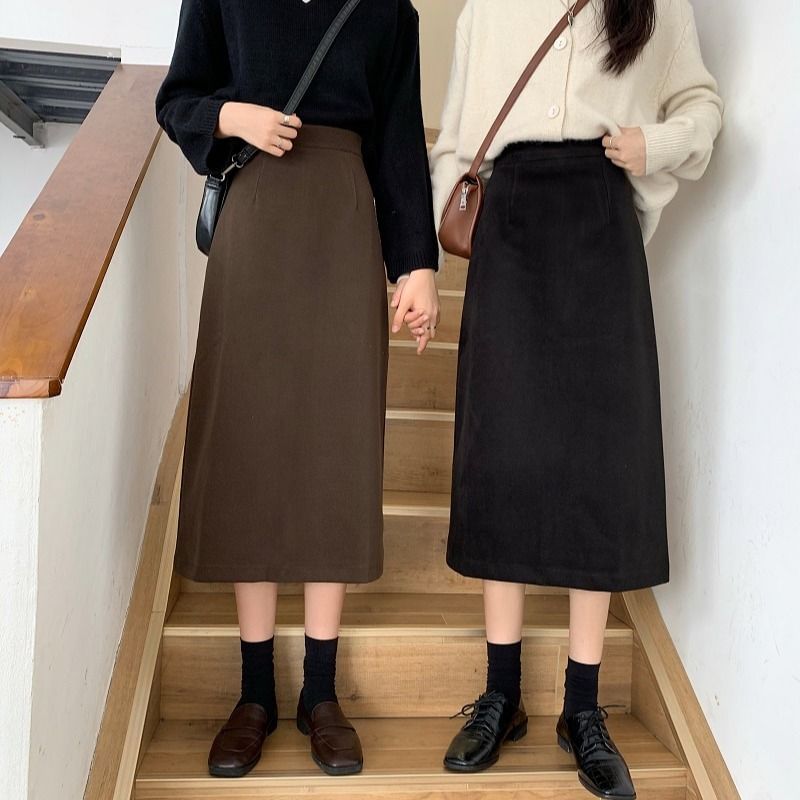 Rising Waist A-Line Midi Skirt - Plain Style