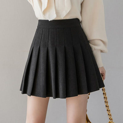 High-Waist Pleated Flared Mini Skirt - Solid Color