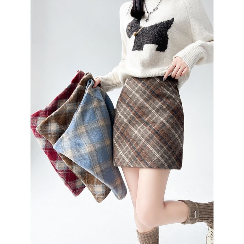 High Rise Checkered Flared Mini Skirt