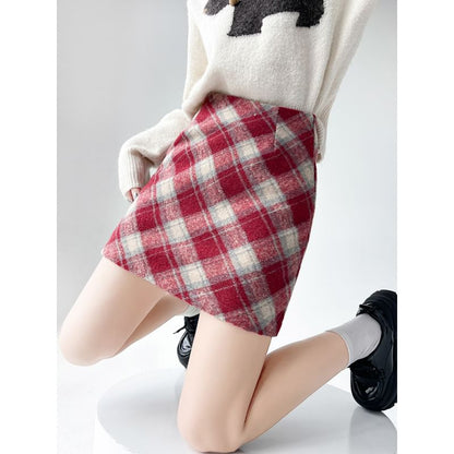 High Rise Checkered Flared Mini Skirt