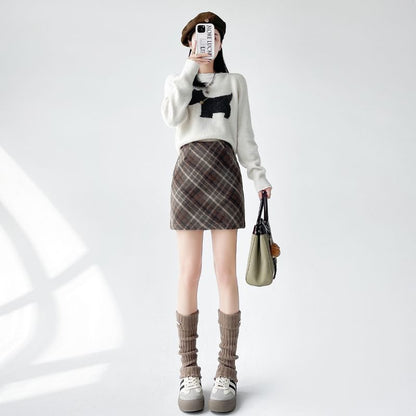 High Rise Checkered Flared Mini Skirt
