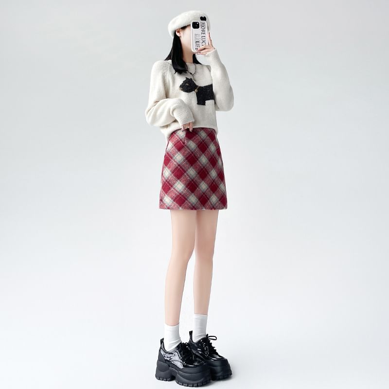 High Rise Checkered Flared Mini Skirt