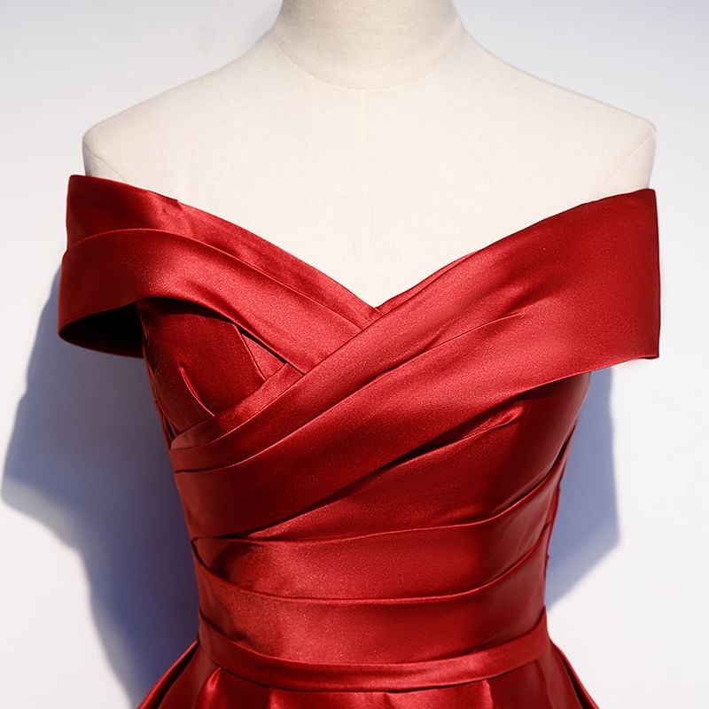 Off-Shoulder Plain A-Line Evening Gown