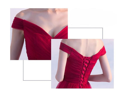 Off-Shoulder Plain Mesh Panel A-Line Evening Gown