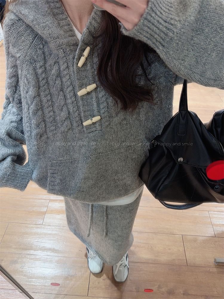 Oversized Hooded Sweater & Knit Pencil Skirt - Henley Style Set