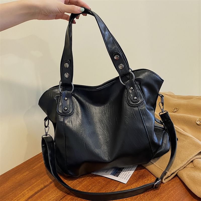 Studded Faux Leather Shoulder Bag