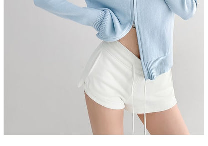 Faux Fur-Trim Hooded Zipper Cardigan