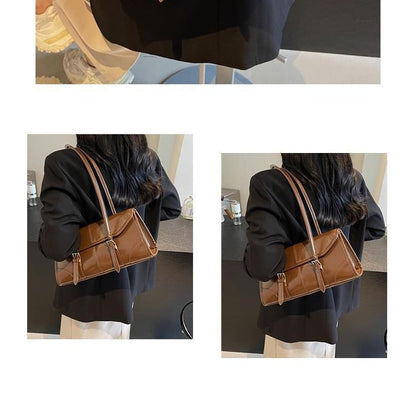 Faux Leather Flap Tote Bag