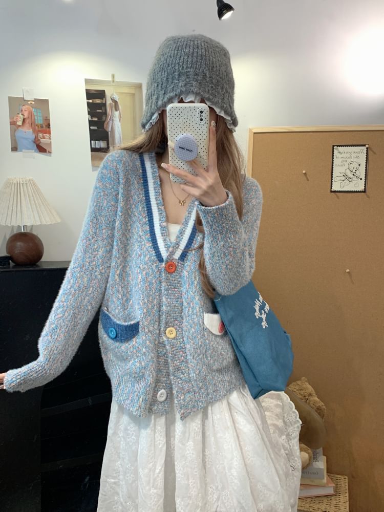 Color Block V-Neck Cardigan