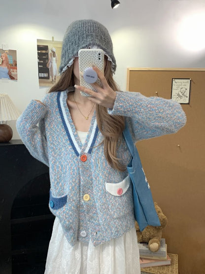 Color Block V-Neck Cardigan