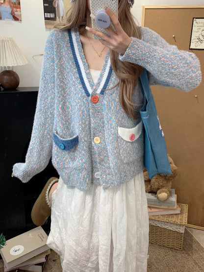 Color Block V-Neck Cardigan