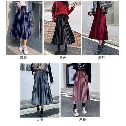 Accordion Pleated Midi Skirt - High Waist A-Line