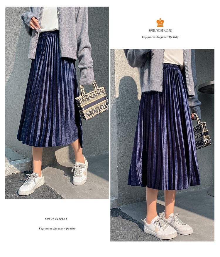 Accordion Pleated Midi Skirt - High Waist A-Line