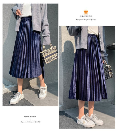 Accordion Pleated Midi Skirt - High Waist A-Line