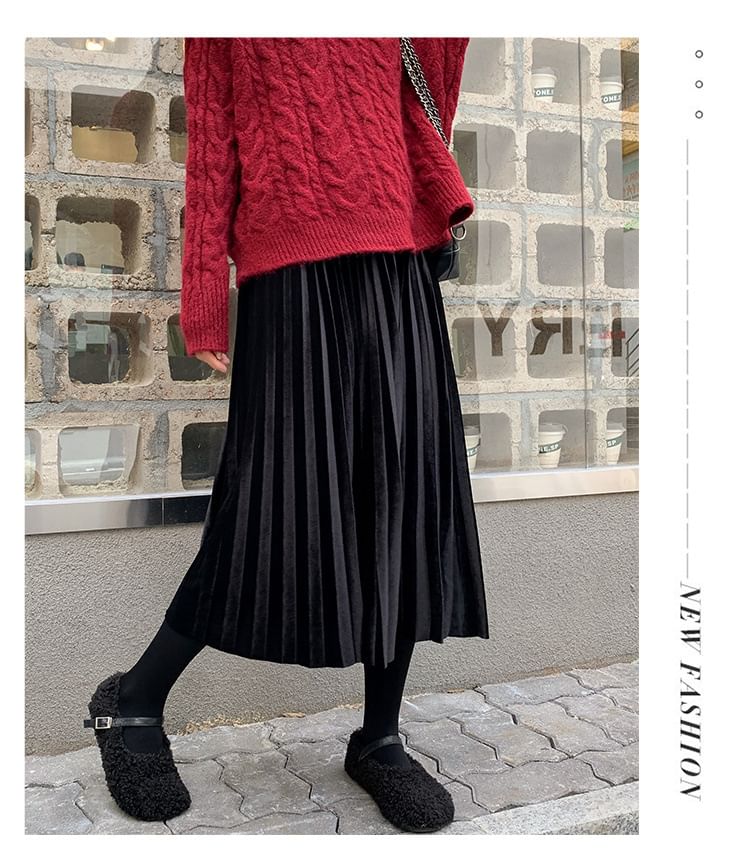 Accordion Pleated Midi Skirt - High Waist A-Line