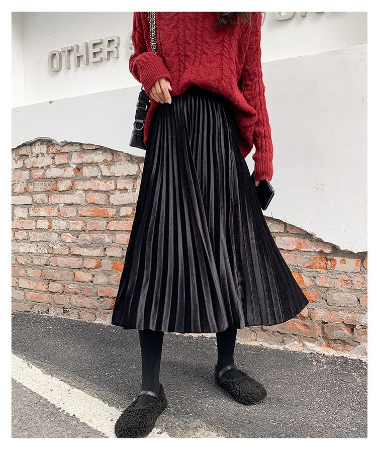 Accordion Pleated Midi Skirt - High Waist A-Line