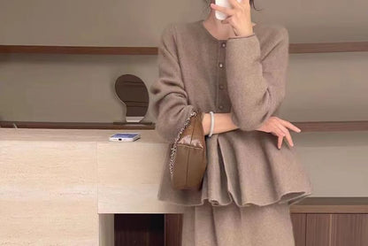 Peplum Jacket & Maxi Skirt Set - High Waist A-Line