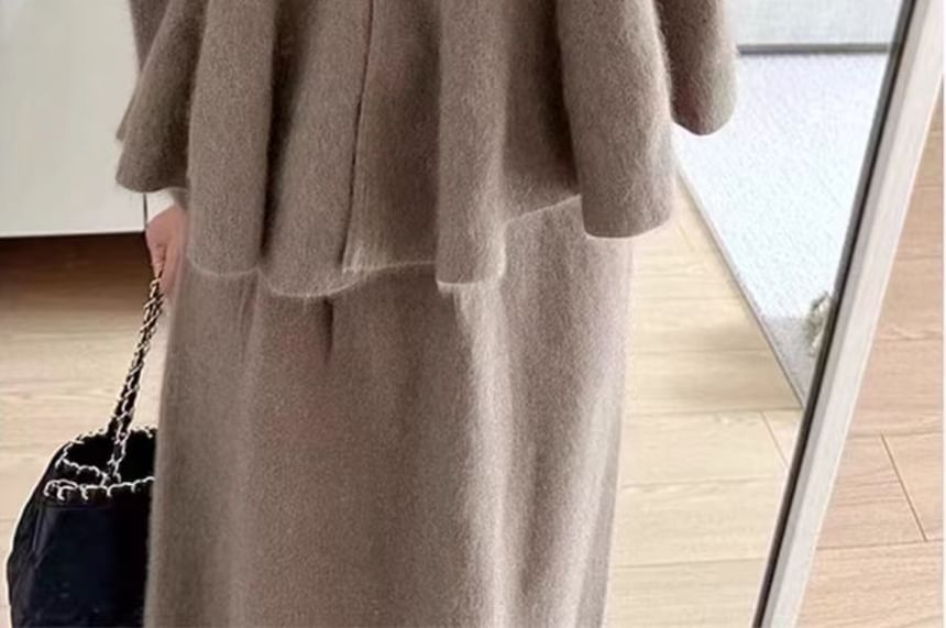 Peplum Jacket & Maxi Skirt Set - High Waist A-Line