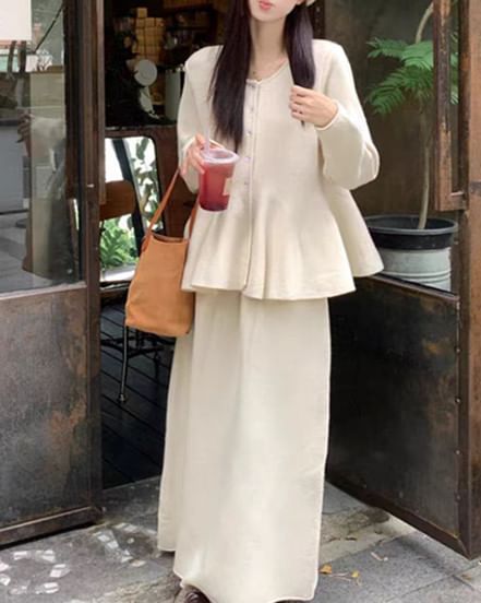 Peplum Jacket & Maxi Skirt Set - High Waist A-Line
