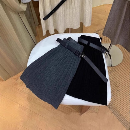 High Rise Solid Mini Pleated Flared Skirt